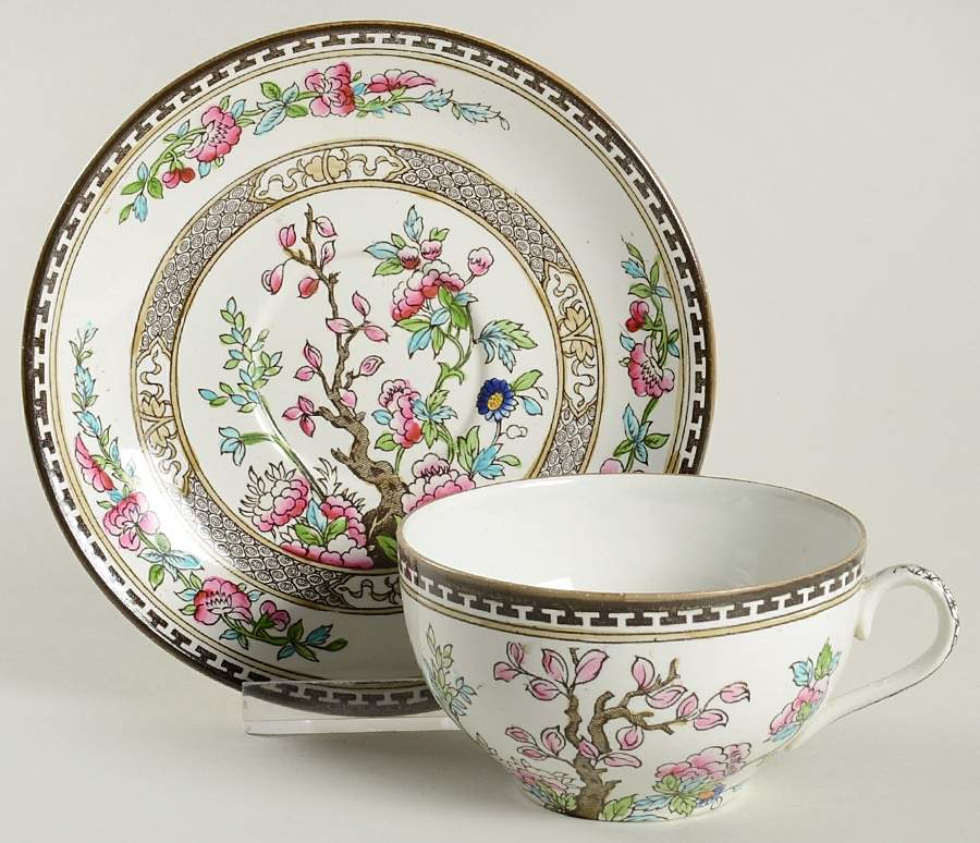 Indian Tree (Smooth, Green) Flat Cup & Saucer Set by Sampson Hancock & Sons-1