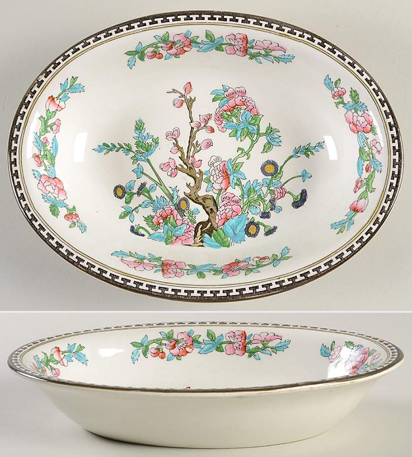Indian Tree (Smooth, Green) 9" Oval Vegetable Bowl by Sampson Hancock & Sons-1