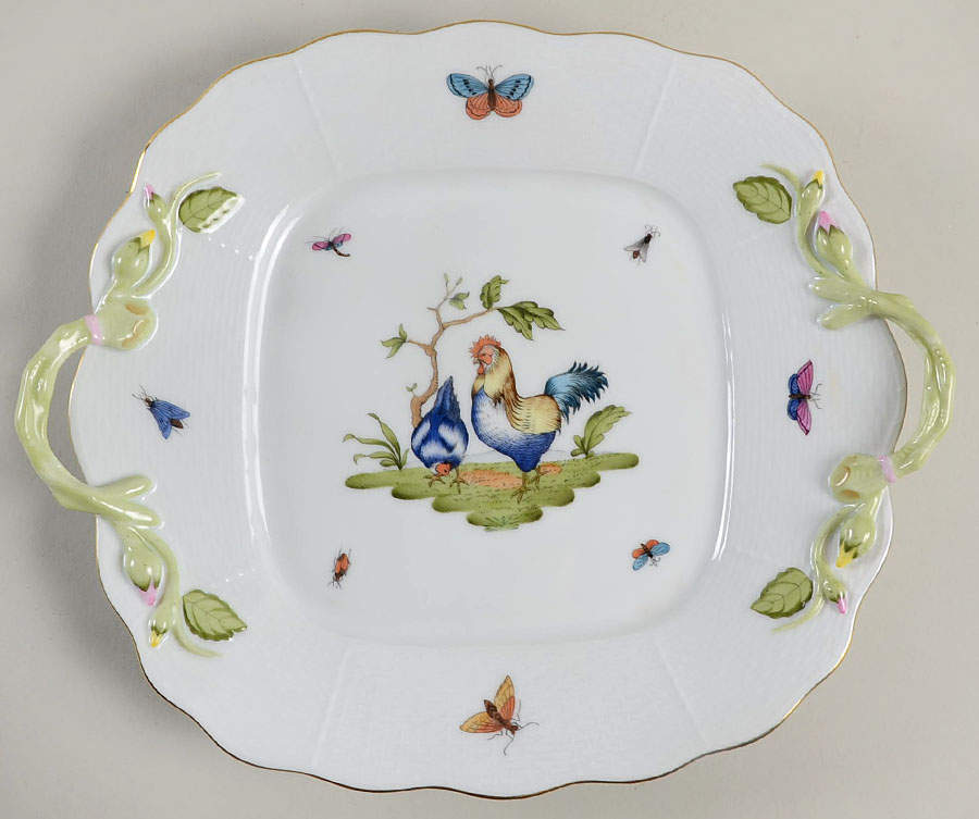 Chanticleer Square Handled Cake Plate by Herend-1