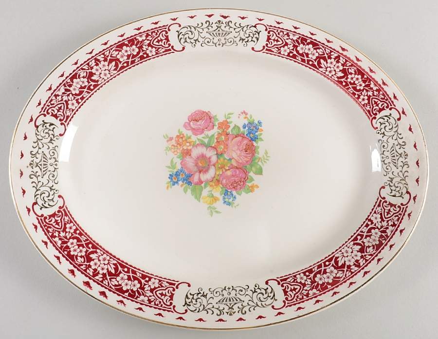 Royal Maroon 13" Oval Serving Platter by Homer Laughlin -1