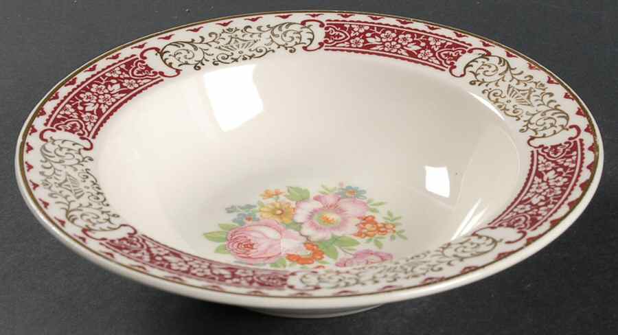Royal Maroon Rim Fruit/Dessert (Sauce) Bowl by Homer Laughlin -1