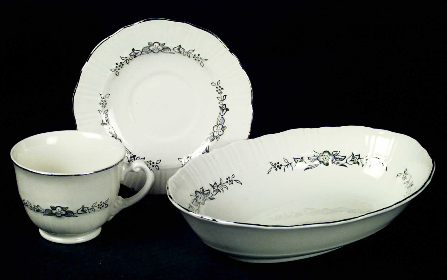 Platinum Wreath Footed Cup & Saucer Set by Homer Laughlin -1