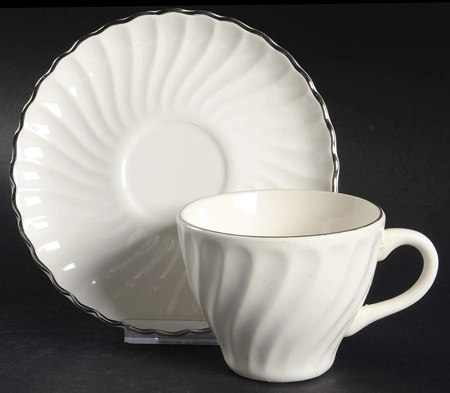 Silver Swirl Flat Cup & Saucer Set by Homer Laughlin -1