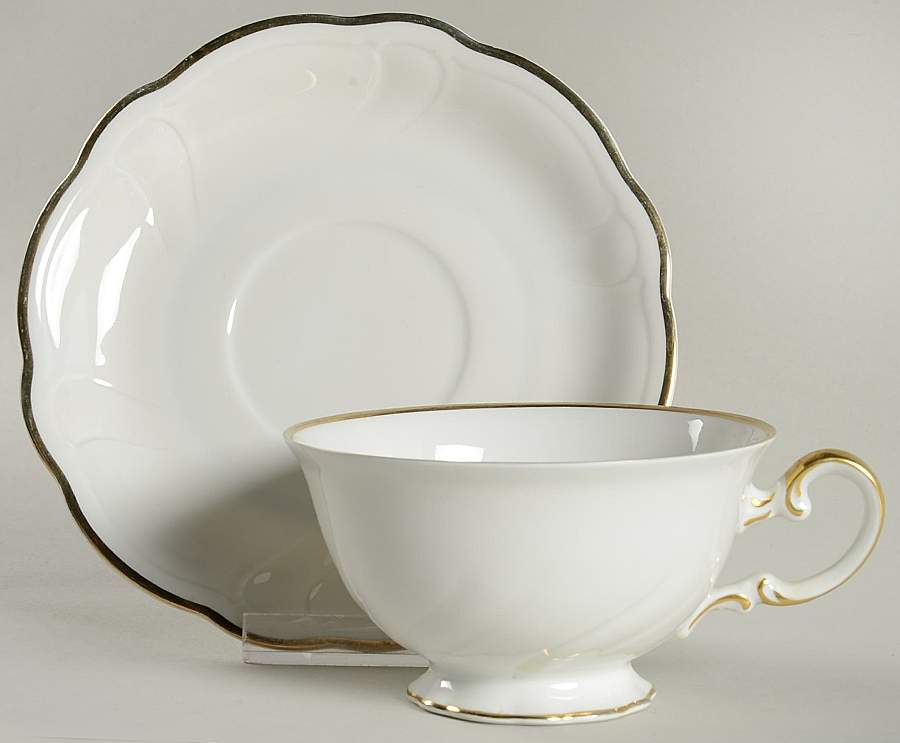 Gold Band Footed Cup & Saucer Set by Hutschenreuther-1