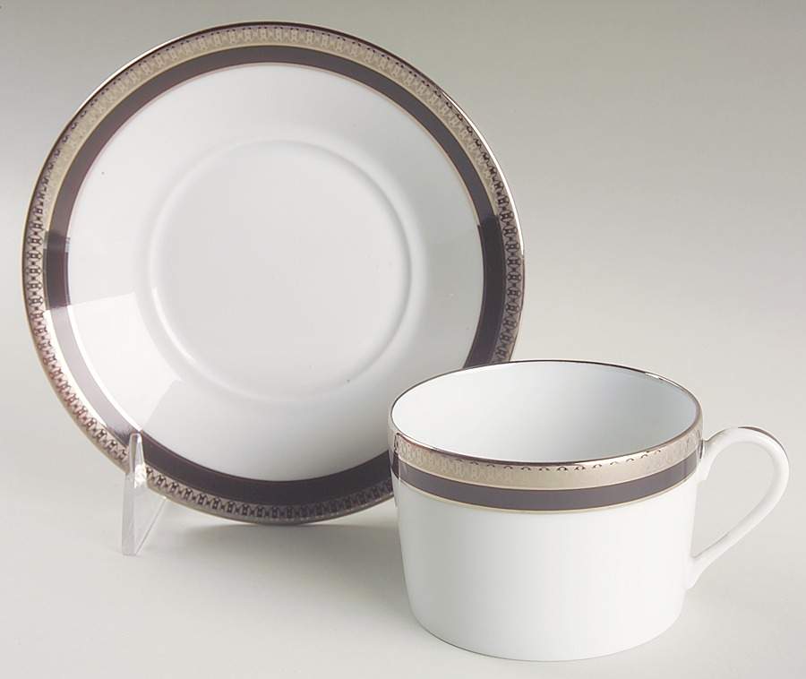 Symphonie Platinum and Black Flat Cup & Saucer Set by Haviland-1