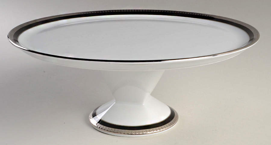 Symphonie Platinum and Black 12" Diameter Pedestal Cake Stand by Haviland-1