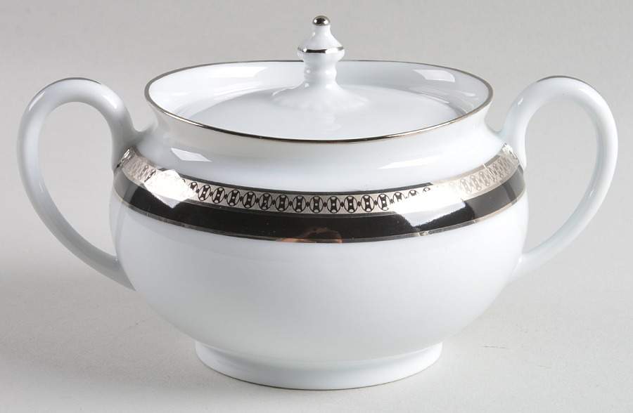 Symphonie Platinum and Black Sugar Bowl & Lid by Haviland-1