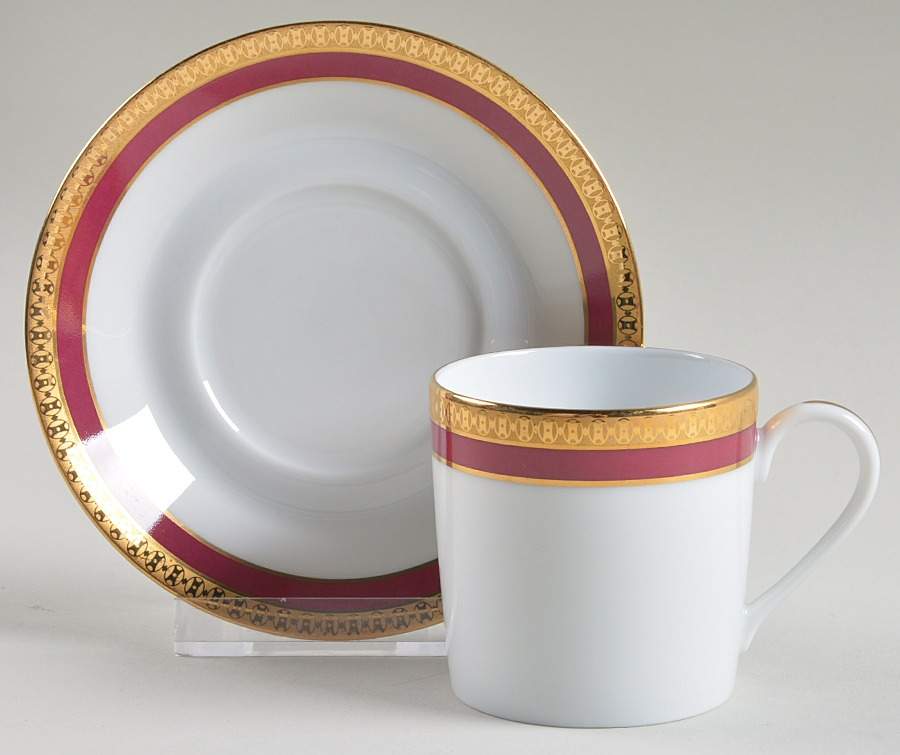 Symphonie (Gold & Red) Flat Demitasse Cup & Saucer Set by Haviland-1