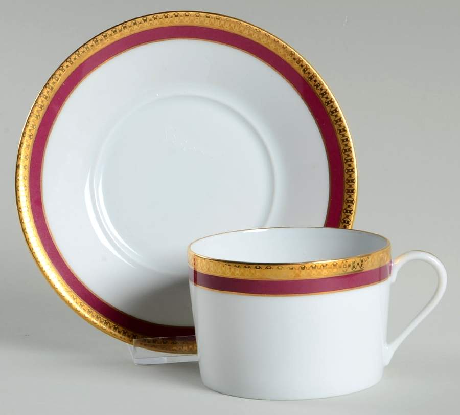 Symphonie (Gold & Red) Flat Cup & Saucer Set by Haviland-1
