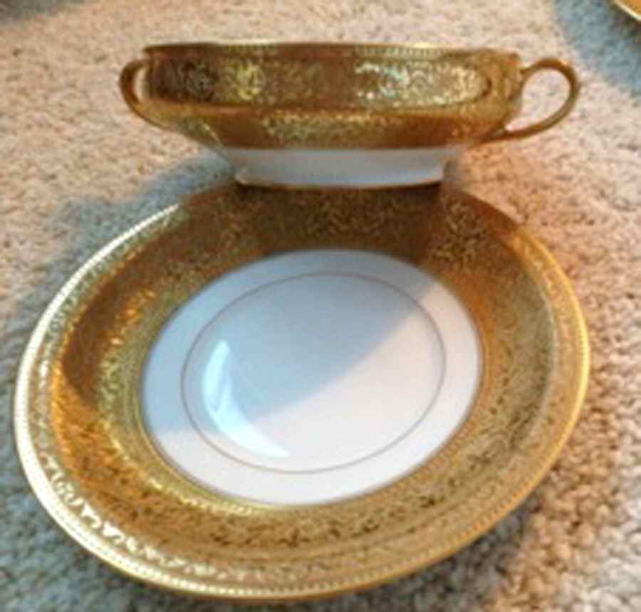 H766 Footed Cream Soup Bowl & Saucer Set by Haviland-1