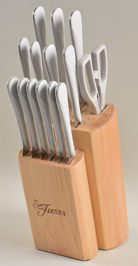 Fiesta Gray (Pearl) (Intro 1999) Cutlery Set 14 Pieces with Wood Block by Homer Laughlin -1