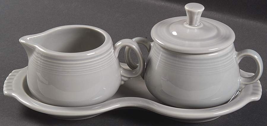 Fiesta Gray (Pearl) (Intro 1999) Creamer & Sugar with Lid & Tray Set by Homer Laughlin -1