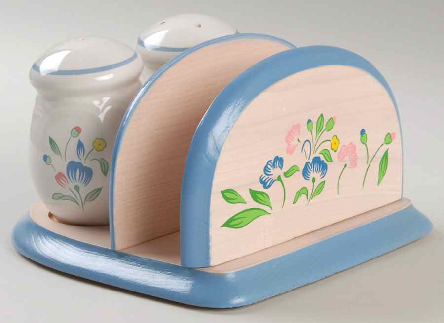 Floral Expressions (Japan, No Center) Salt & Pepper with Wood Napkin Tray by Hearthside-1