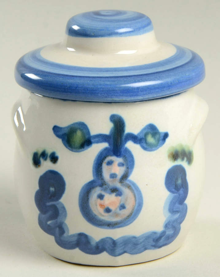 Pear and Grape Blue Sugar Bowl & Lid by M A Hadley-1