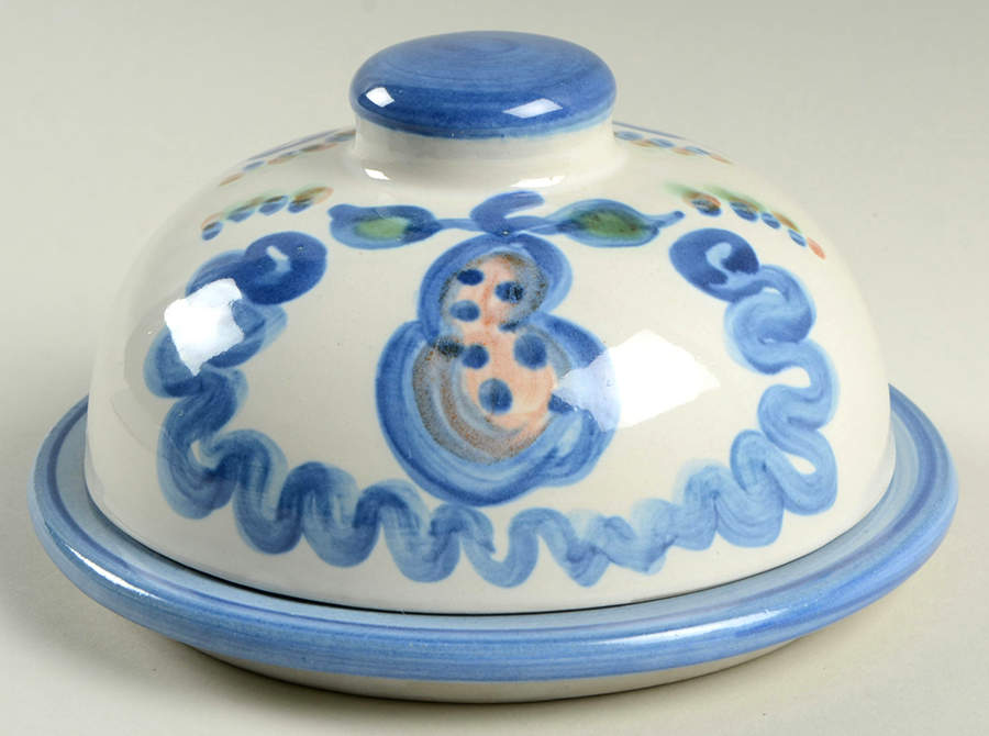 Pear and Grape Blue Round Covered Butter by M A Hadley-1