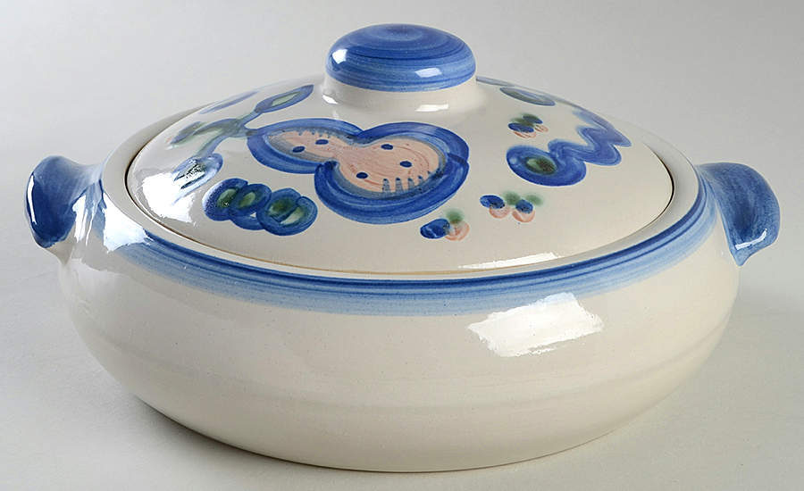 Pear and Grape Blue 2 Qt Round Covered Casserole by M A Hadley-1