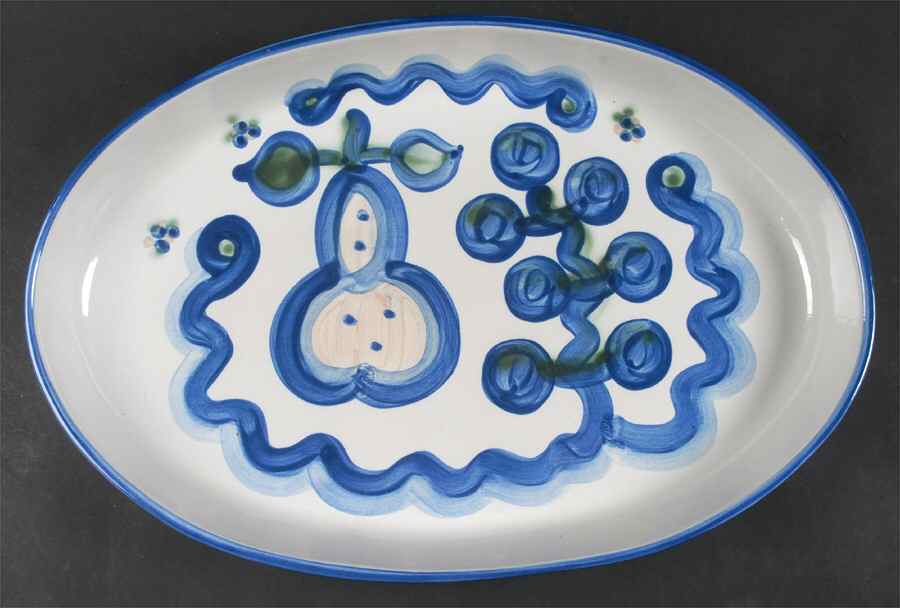 Pear and Grape Blue 16" Oval Serving Platter by M A Hadley-1