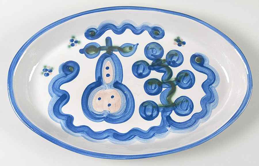 Pear and Grape Blue 13" Oval Serving Platter by M A Hadley-1