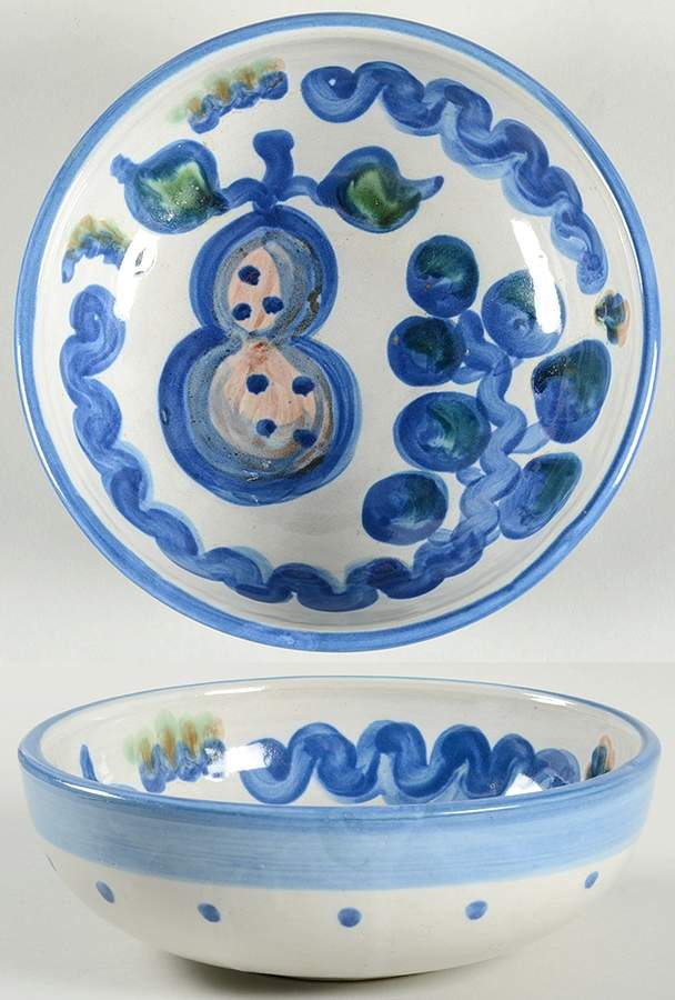 Pear and Grape Blue 8" Round Vegetable Bowl by M A Hadley-1