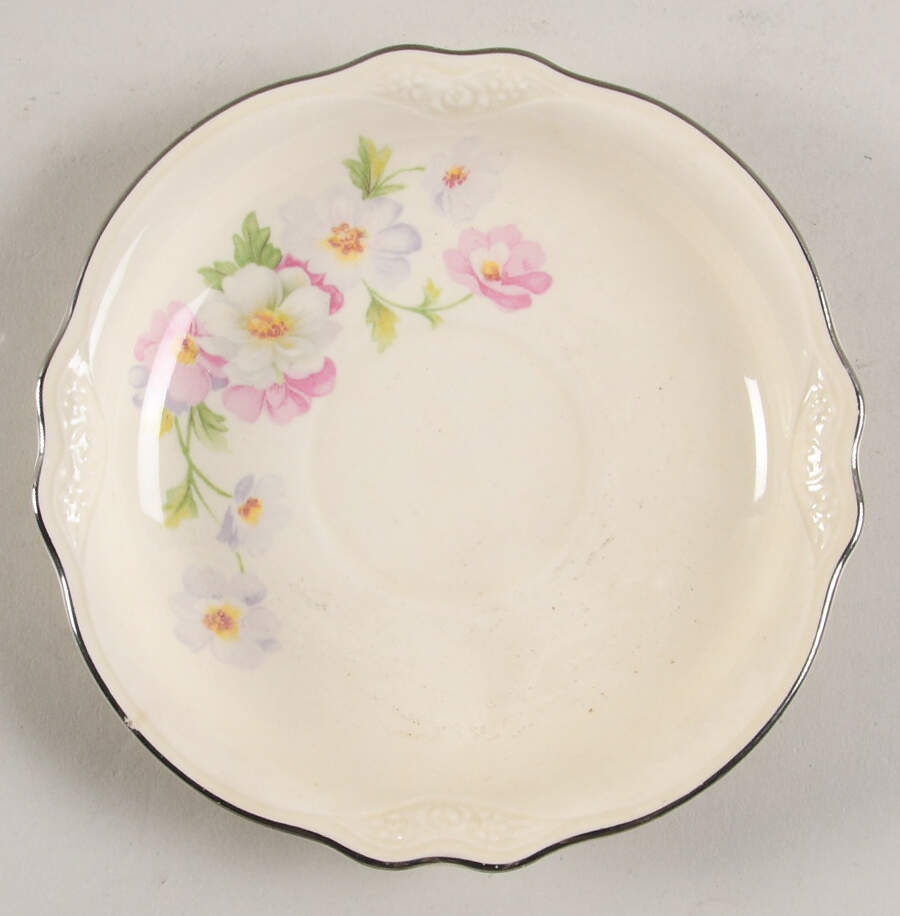 Fluffy Rose 2 (Platinum Trim) Saucer by Homer Laughlin -1