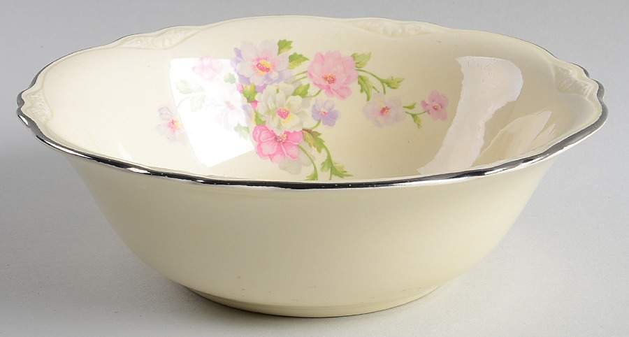 Fluffy Rose 2 (Platinum Trim) 8" Round Vegetable Bowl by Homer Laughlin -1