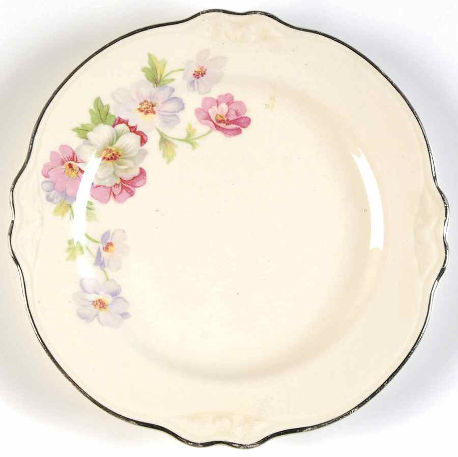 Fluffy Rose 2 (Platinum Trim) Bread & Butter Plate by Homer Laughlin -1