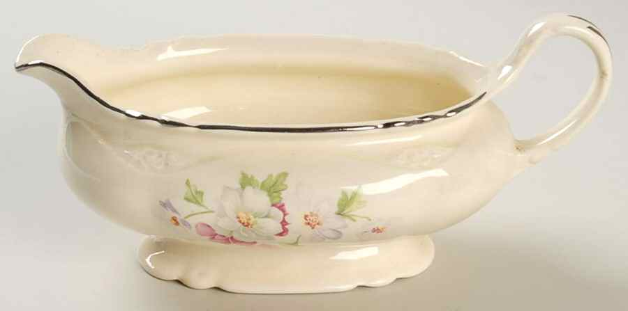 Fluffy Rose 2 (Platinum Trim) Gravy Boat by Homer Laughlin -1