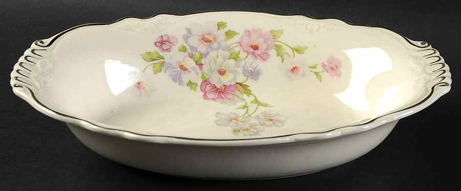Fluffy Rose 2 (Platinum Trim) 9" Oval Vegetable Bowl by Homer Laughlin -1