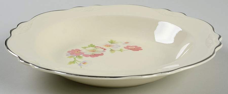Fluffy Rose 2 (Platinum Trim) Rim Soup Bowl by Homer Laughlin -1