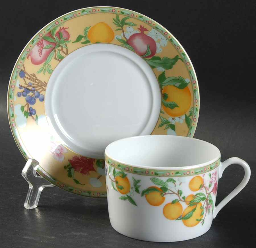 Jardin D' Eden (Yellow Rim) Flat Cup & Saucer Set by Haviland-1