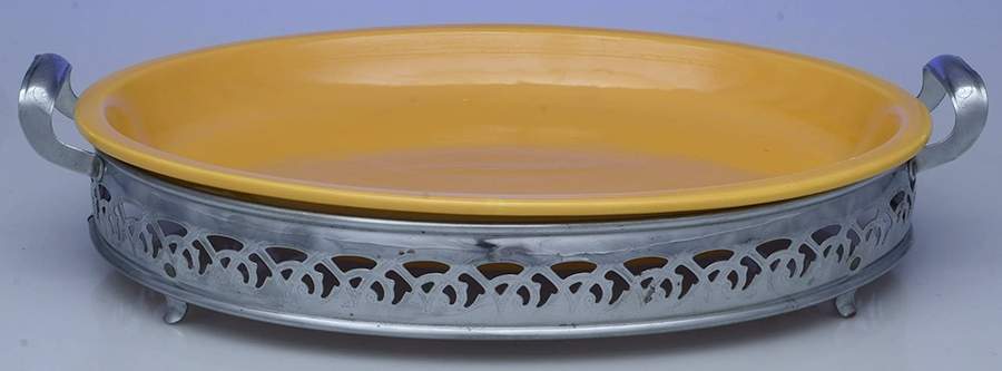 Fiesta Kitchen Kraft 13" Oval Platter w/Metal Holder by Homer Laughlin -1