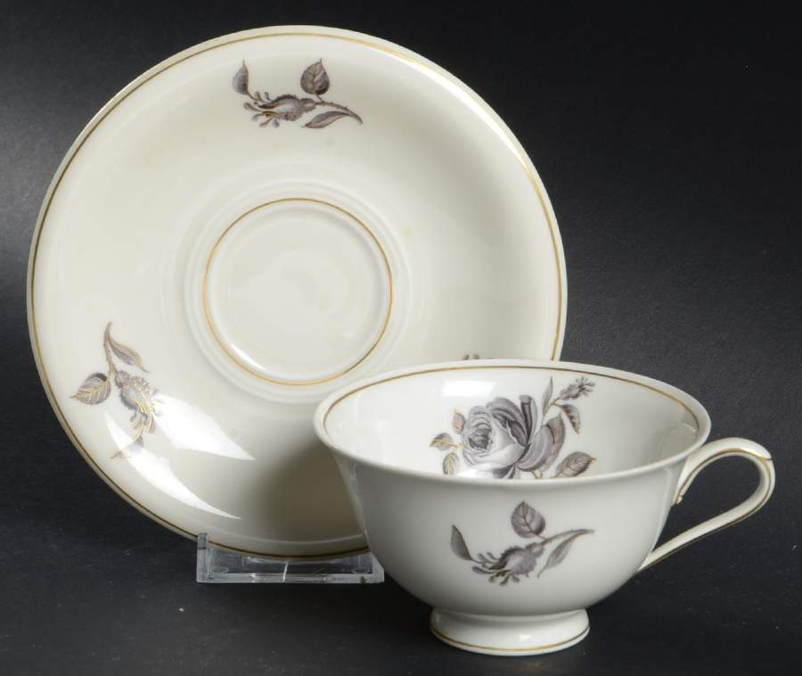 Black Rose Footed Cup & Saucer Set by Hutschenreuther-1