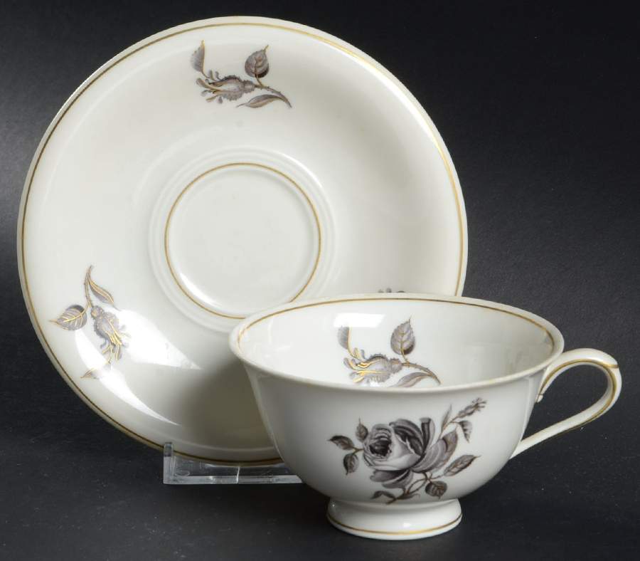 Black Rose Footed Cup & Saucer Set by Hutschenreuther-1