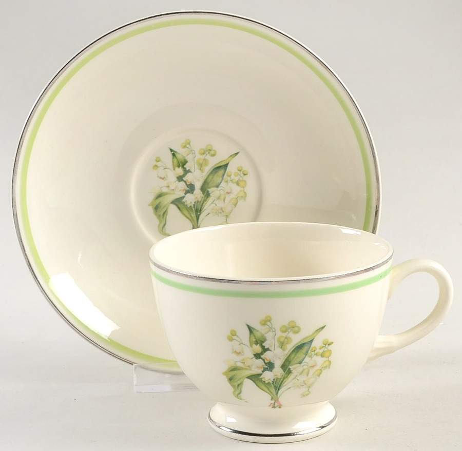 Lily of The Valley Footed Cup & Saucer Set by Homer Laughlin -1