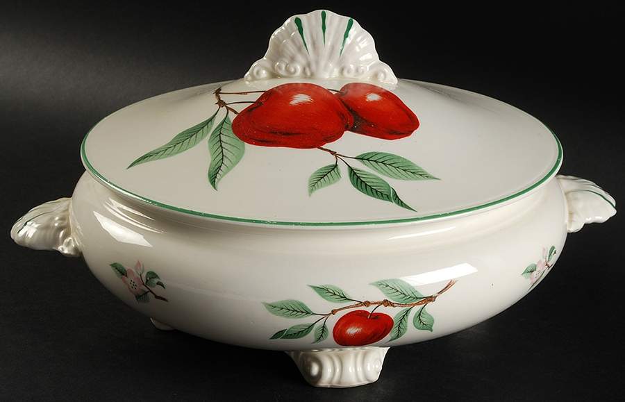 Red Apple (Rim Shape) Round Covered Vegetable by Homer Laughlin -1
