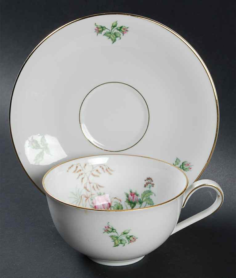 Moss Rose (White Background, Coupe) Flat Cup & Saucer Set by Heinrich - H&C-1