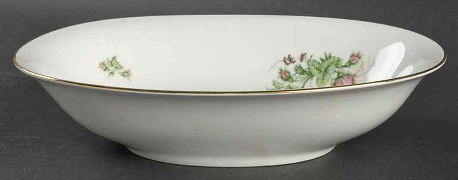 Moss Rose (White Background, Coupe) 10" Oval Vegetable Bowl by Heinrich - H&C-1