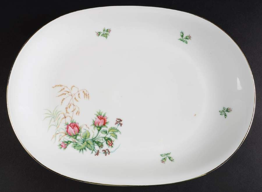 Moss Rose (White Background, Coupe) 14" Oval Serving Platter by Heinrich - H&C-1