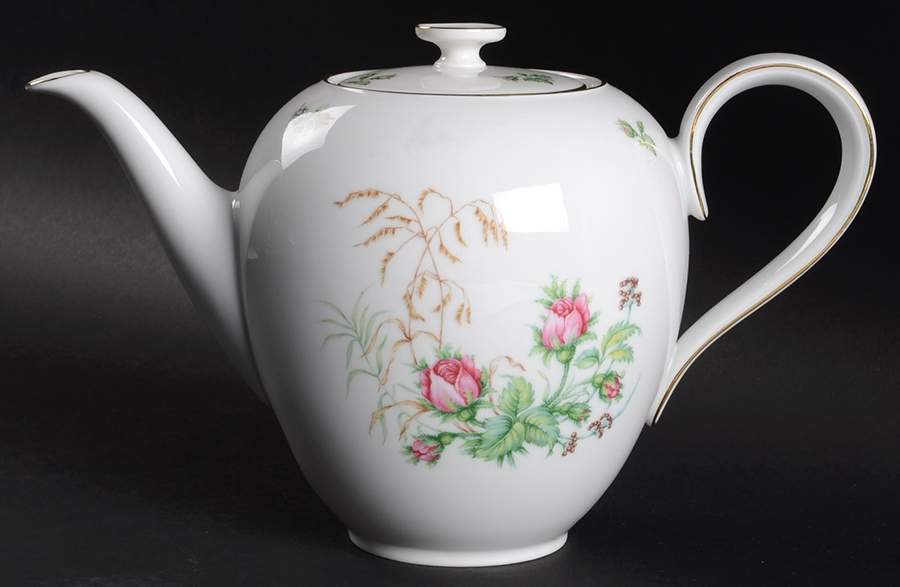 Moss Rose (White Background, Coupe) Coffee Pot & Lid by Heinrich - H&C-1