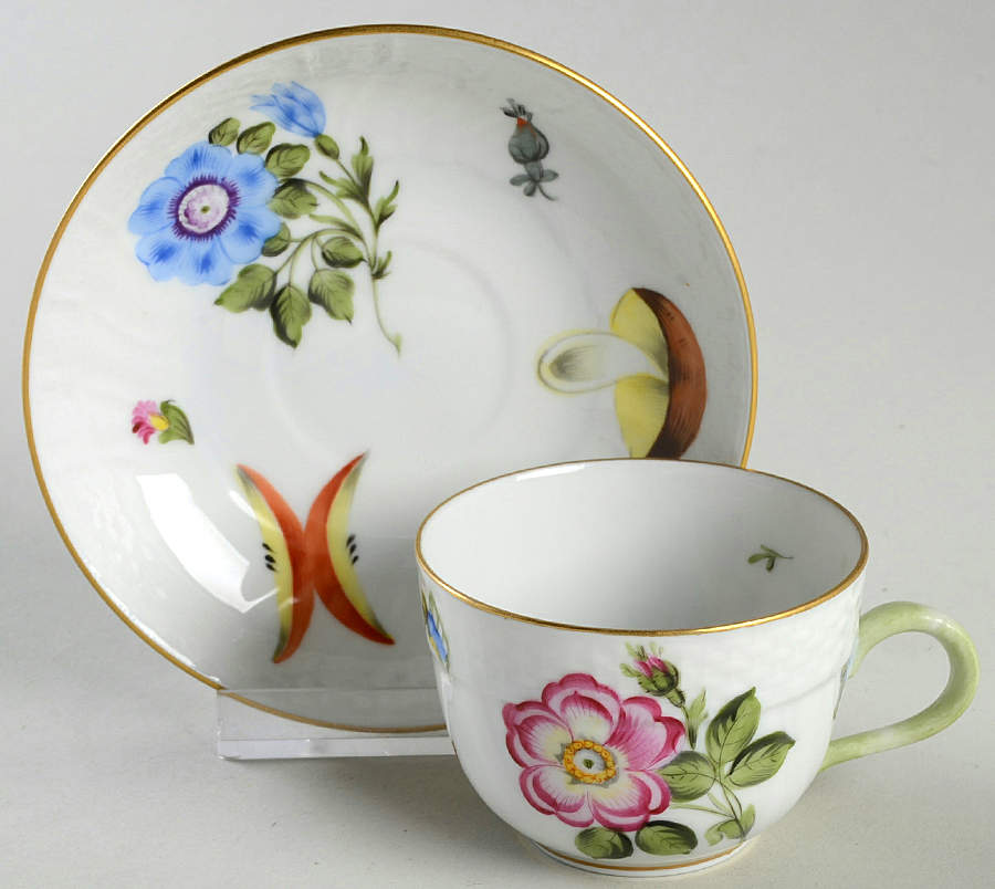 Fruits Necker Flat Demitasse Cup & Saucer Set by Herend-1