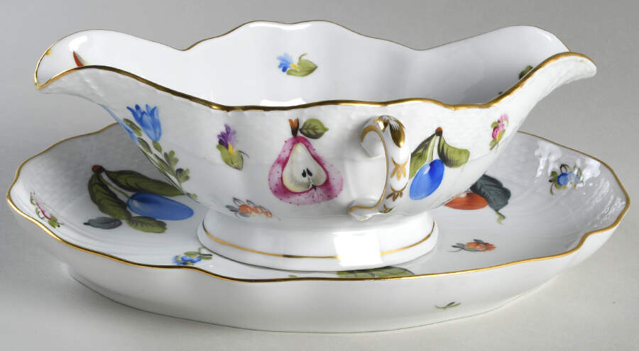 Fruits Necker Gravy Boat & Underplate by Herend-1