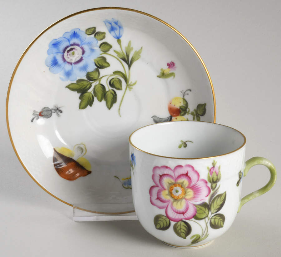 Fruits Necker Flat Demitasse Cup & Saucer Set by Herend-1