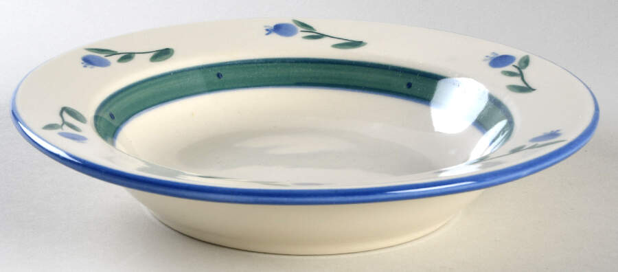 Blueberry (Green & Blue Bands) Large Rim Soup Bowl by Hartstone-1