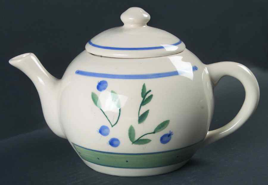 Blueberry (Green & Blue Bands) Teapot & Lid by Hartstone-1