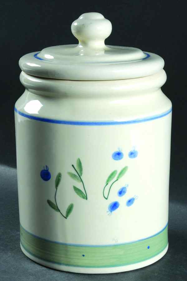 Blueberry (Green & Blue Bands) Cookie Jar & Lid by Hartstone-1