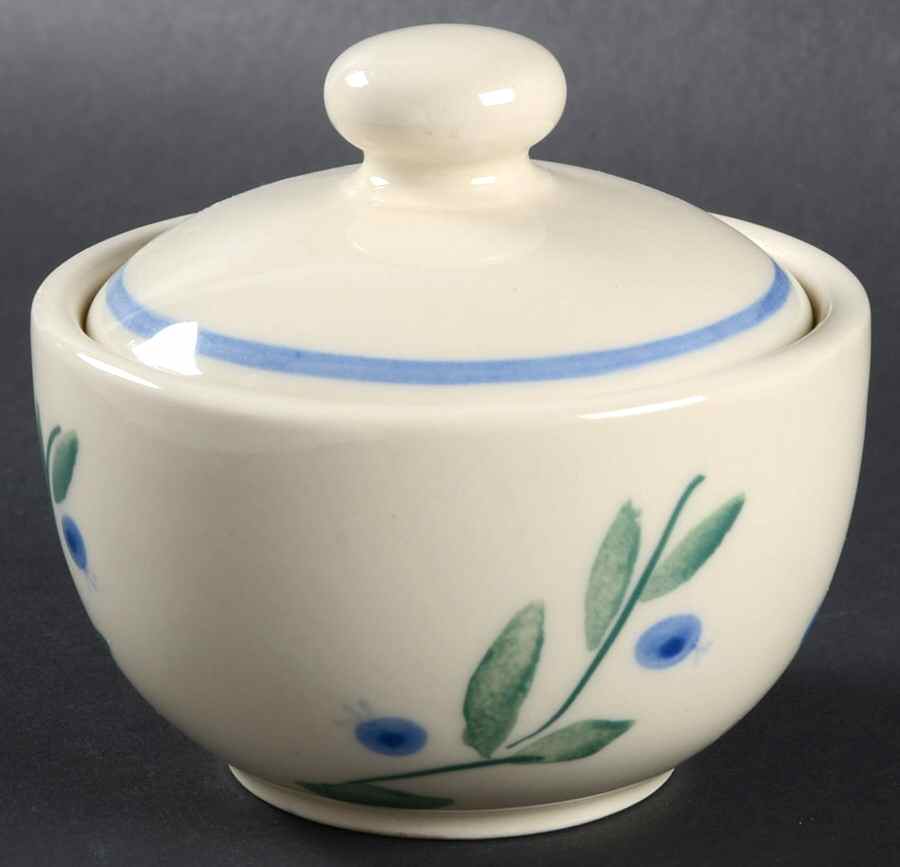 Blueberry (Green & Blue Bands) Sugar Bowl & Lid by Hartstone-1