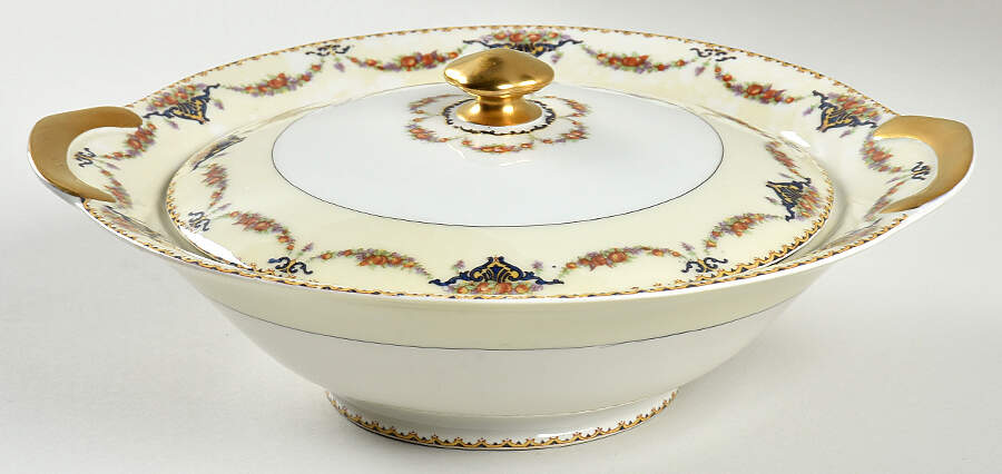 Pomona (Cream, Gold Verge) Round Covered Vegetable by Haviland-1