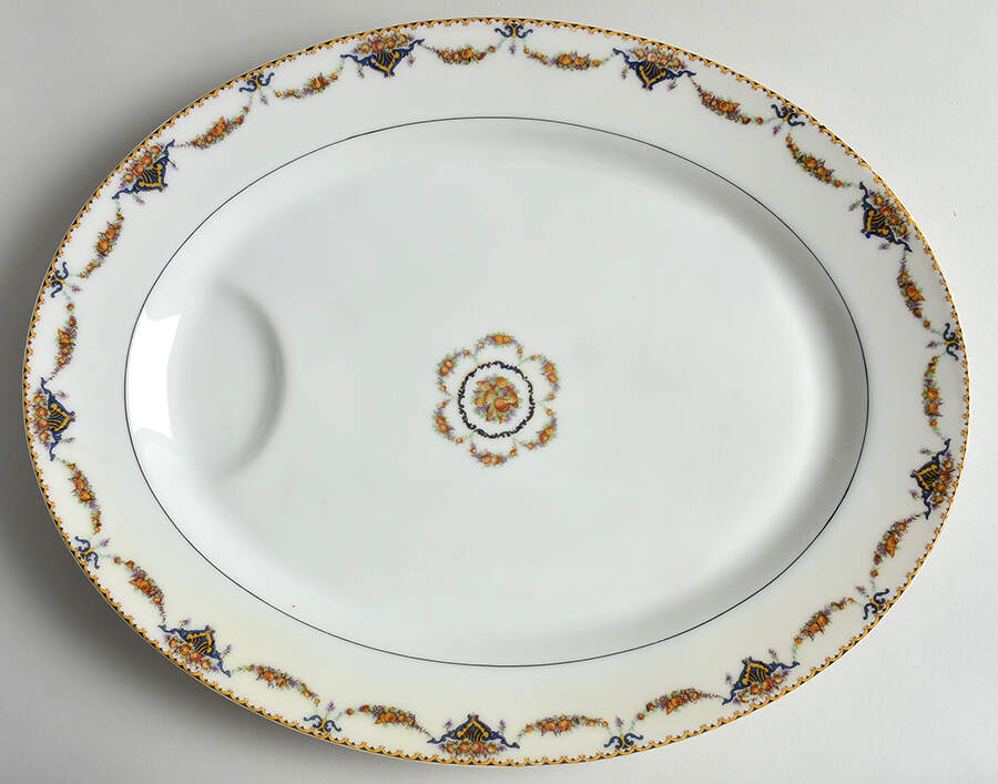 Pomona (Cream, Gold Verge) 15" Oval Serving Platter by Haviland-1