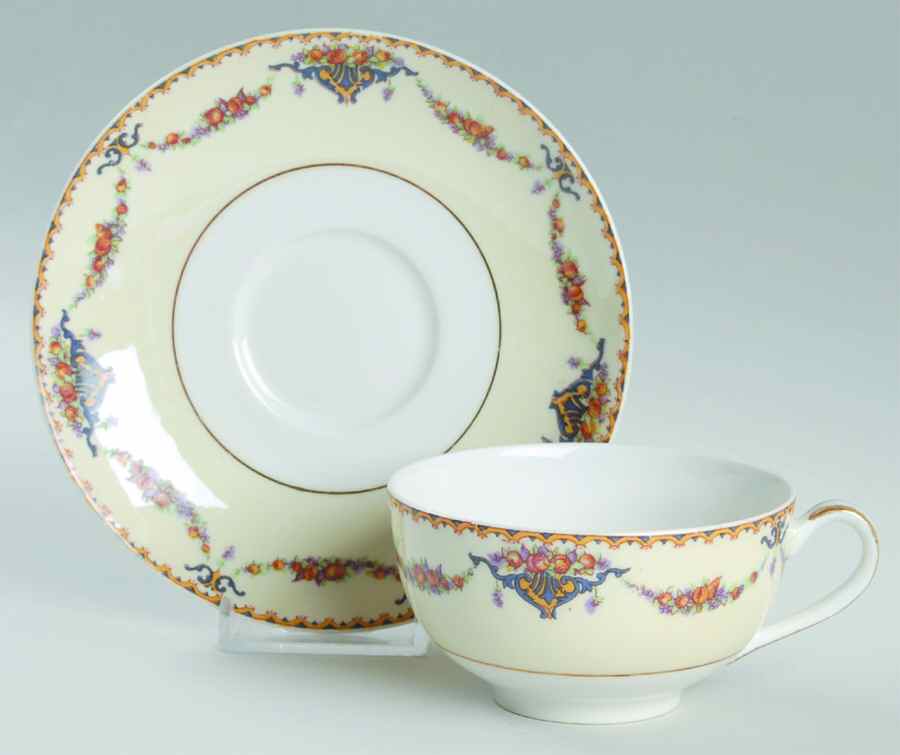 Pomona (Cream, Gold Verge) Flat Cup & Saucer Set by Haviland-1