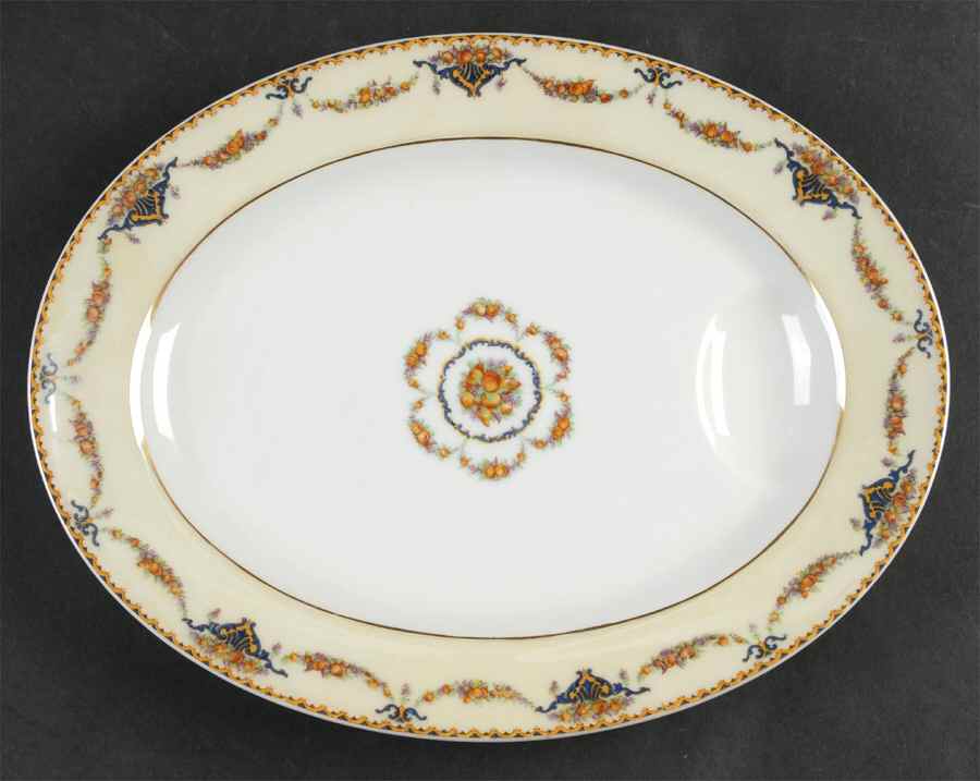 Pomona (Cream, Gold Verge) 11" Oval Serving Platter by Haviland-1